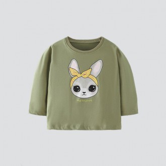 Лонгслів для дівчинки із зображенням зайця зелений Bunny Berni Kids. Коломыя. фото 1 Лонгслів для дівчинки із зображенням зайця зелений Bunny Berni Kids. Коломыя. фото 1