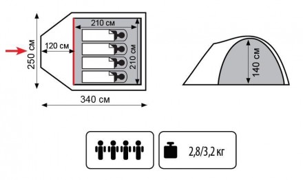  
Универсальная четырехместная палатка Totem CHINNOK 4.
Трехдуговая модель конст. . фото 3