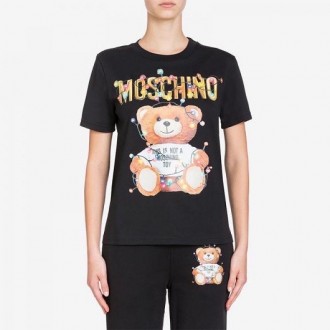 Женская черная футболка Moschino Christmas Teddy Bear. Классическая футболка с к. . фото 2