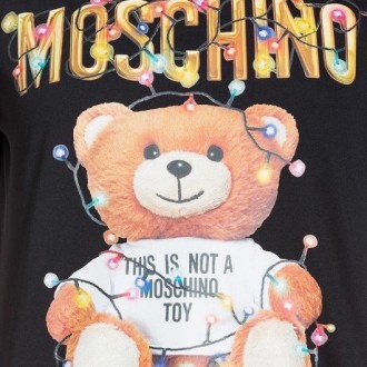 Женская черная футболка Moschino Christmas Teddy Bear. Классическая футболка с к. . фото 3