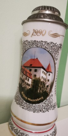 Коллекционный фарфоровый пивной бокал с оловянной крышкой, Германия, Rastal. Руч. . фото 5