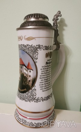 Коллекционный фарфоровый пивной бокал с оловянной крышкой, Германия, Rastal. Руч. . фото 1
