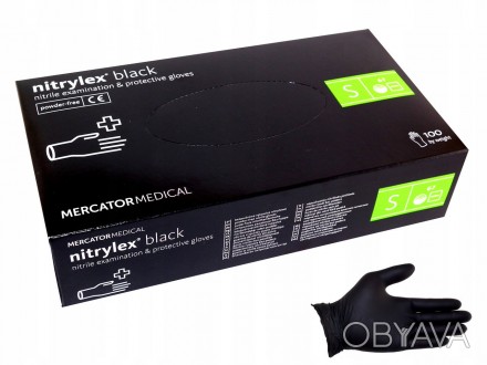 Перчатки нитриловые неопудренные черные Mercator Medical NITRYLEX BLACK (черные). . фото 1