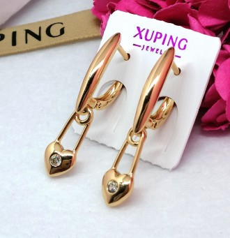 Красивые серьги с цирконами из медицинского золота Xuping, удобная застежка - ан. . фото 4