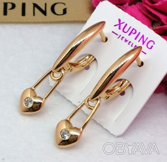 Красивые серьги с цирконами из медицинского золота Xuping, удобная застежка - ан. . фото 1