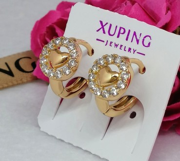 Серьги сердечки из медицинского золота Xuping, удобная застежка - колечки
Сережк. . фото 3