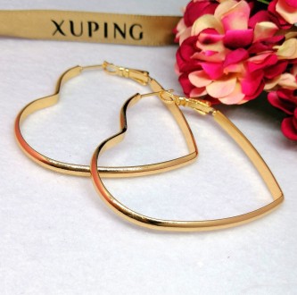 Красивые серьги-кольцами Сердца из медицинского золота Xuping, удобная застежка
. . фото 2
