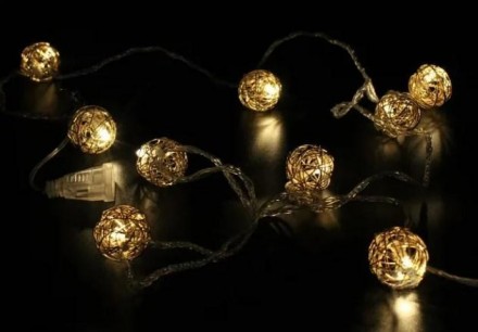 Новогодняя гирлянда шарики Xmas Golden Ball WW-1, 10 LED-ламп, 2 м, коннектор, ж. . фото 4