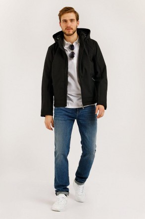 Короткая мужская куртка Finn Flare демисезонная с капюшоном черная. На ткань с и. . фото 5