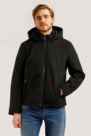 Короткая мужская куртка Finn Flare демисезонная с капюшоном черная. На ткань с и. . фото 3