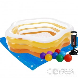 Детский надувной бассейн Intex "Морская звезда" шарики 10 шт., ручной насос и по. . фото 1