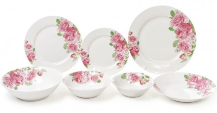 Набор суповых (порционных) тарелок "Розовые розы" из качественного белого фарфор. . фото 3