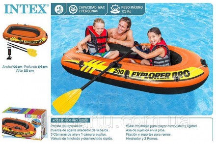 Надувная лодка Explorer 200 Pro Set Intex 58357 Легкая и недорогая 2-х местная н. . фото 2