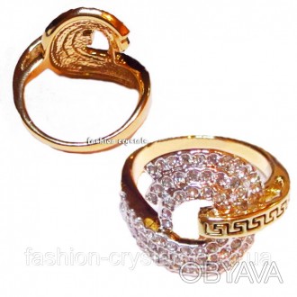 Изящное, торжественное кольцо "Bianca" с кристаллами циркония в золотистой оправ. . фото 1