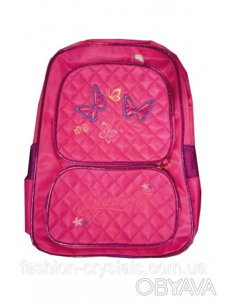 яркий рюкзак для девочки младшей и средней школы, на лицевой стороне 2 наружных . . фото 1