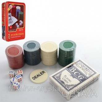 игровой покерный набор в удобном компактном формате, металлическая коробка для х. . фото 1