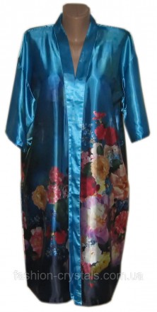  Элегантный атласный халат с ночной рубашкой из искусственного шелка с поясом, к. . фото 3