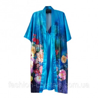  Элегантный атласный халат с ночной рубашкой из искусственного шелка с поясом, к. . фото 2