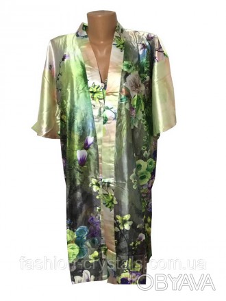  Элегантный атласный халат с ночной рубашкой из искусственного шелка с поясом, к. . фото 1