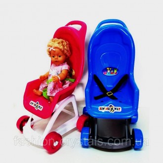 Прогулочная коляска для кукол, 4-хколесная, есть фиксирующий ремень безопасности. . фото 2