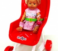 Прогулочная коляска для кукол, 4-хколесная, есть фиксирующий ремень безопасности. . фото 3