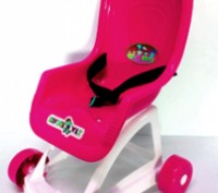 Прогулочная коляска для кукол, 4-хколесная, есть фиксирующий ремень безопасности. . фото 4