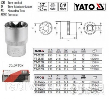 Головка торцевая TОRХ YATO 1/2" Е20х38 мм YATO YT-05226