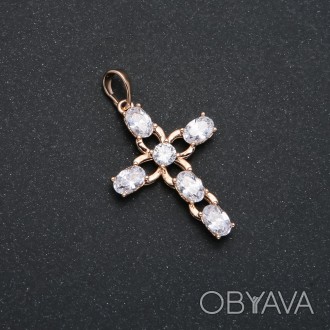 Кулон Xuping Позолота 18К Хрест з білими кристалами d-35х20мм + - купити біжутер. . фото 1