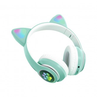 Наушники Кошачьи ушки беспроводные с разноцветной подсветкой RGB и MP3 плеером C. . фото 6