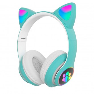 Наушники Кошачьи ушки беспроводные с разноцветной подсветкой RGB и MP3 плеером C. . фото 2