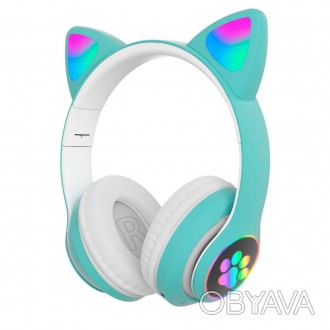 Наушники Кошачьи ушки беспроводные с разноцветной подсветкой RGB и MP3 плеером C. . фото 1