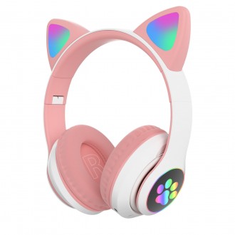 Наушники Кошачьи ушки беспроводные с разноцветной подсветкой RGB и MP3 плеером C. . фото 2