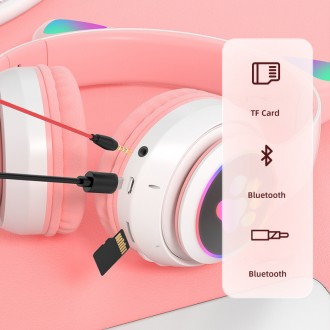 Наушники Кошачьи ушки беспроводные с разноцветной подсветкой RGB и MP3 плеером C. . фото 4