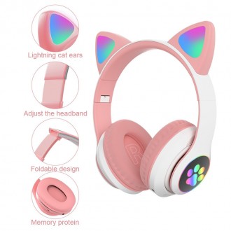 Наушники Кошачьи ушки беспроводные с разноцветной подсветкой RGB и MP3 плеером C. . фото 8