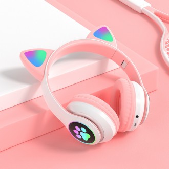 Наушники Кошачьи ушки беспроводные с разноцветной подсветкой RGB и MP3 плеером C. . фото 7