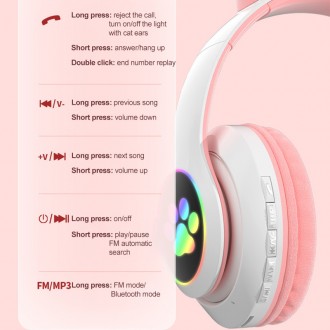 Наушники Кошачьи ушки беспроводные с разноцветной подсветкой RGB и MP3 плеером C. . фото 6