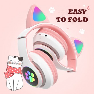 Наушники Кошачьи ушки беспроводные с разноцветной подсветкой RGB и MP3 плеером C. . фото 5
