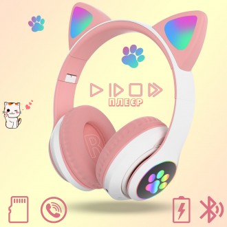 Наушники Кошачьи ушки беспроводные с разноцветной подсветкой RGB и MP3 плеером C. . фото 3