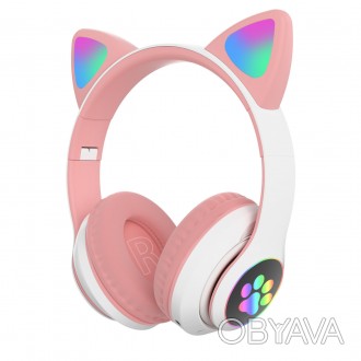 Наушники Кошачьи ушки беспроводные с разноцветной подсветкой RGB и MP3 плеером C. . фото 1