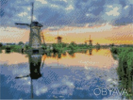 Алмазна картина HX220 "Млин на озері", розміром 30х40 см. . фото 1