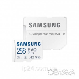 Карта памяти Samsung 256GB microSDXC C10 UHS-I U3 R130/W90MB/s Evo Plus + SD ада. . фото 1