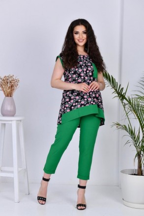 Цвет: электрик, зеленый
Ткань: софт
Длина: блузка впереди - 70-72 см/по спинке -. . фото 2