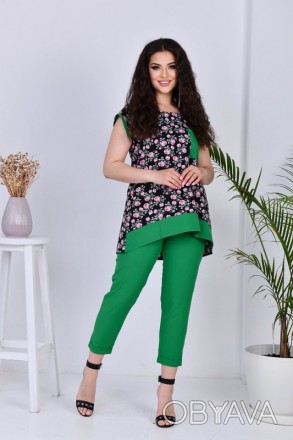Цвет: электрик, зеленый
Ткань: софт
Длина: блузка впереди - 70-72 см/по спинке -. . фото 1