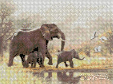 Алмазная мозаика "Слоны на прогулке" от Strateg Картина по номерам с алмазной мо. . фото 1