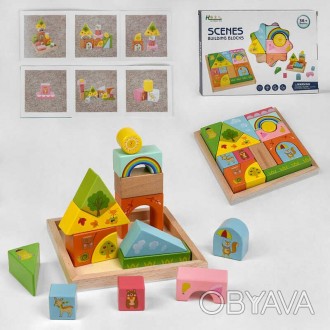 Деревянная логическая игра С 48705 “Лесная история”, 16 строительных блоков, в к. . фото 1