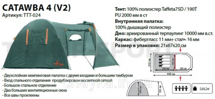Туристическая палатка Totem Carriage; 3-х местная. Удобная универсальная компакт. . фото 7