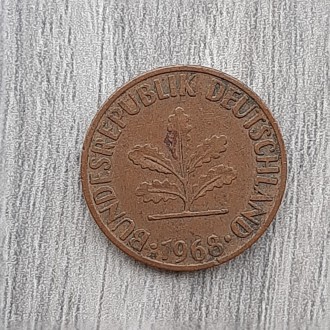 Монета ФРГ 1 пфенниг 1968 D

Сталь с латунным покрытием. . фото 4