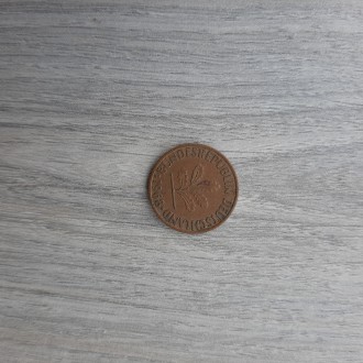 Монета ФРГ 1 пфенниг 1968 D

Сталь с латунным покрытием. . фото 3