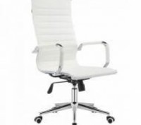 Офісне крісло з високою спинкою
 Міцна основа з хромованої сталі
 Оббивка в білі. . фото 2