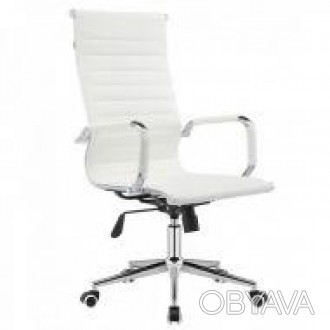 Офісне крісло з високою спинкою
 Міцна основа з хромованої сталі
 Оббивка в білі. . фото 1